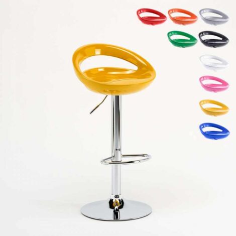 Taburete de bar para cocina alto giratorio fijo ajustable y con reposapiés modelo Hollywood - Amarillo