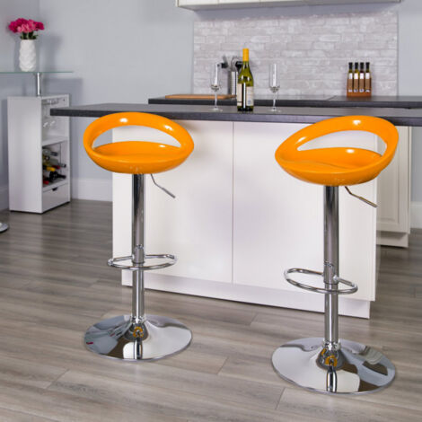 Taburete de bar para cocina alto giratorio fijo ajustable y con reposapiés modelo Hollywood - Amarillo