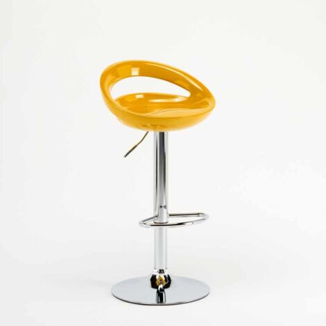 Taburete de bar para cocina alto giratorio fijo ajustable y con reposapiés modelo Hollywood - Amarillo