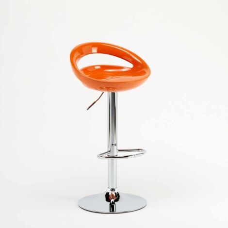 Taburete de bar para cocina alto giratorio fijo ajustable y con reposapiés modelo Hollywood - Naranja
