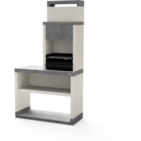 TUOZI - Barbacoa de Obra para Leña y Carbón Modelo PLAN 2 (Gris/Blanco - 110 x 47 x 206 cm) REF: T00877 - Uso en Exteriores