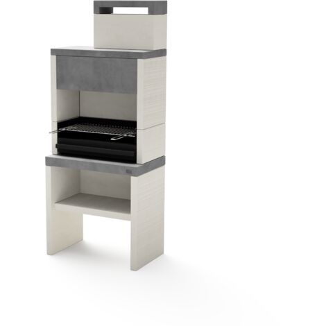 TUOZI - Barbacoa de Obra para Leña y Carbón Modelo PLAN 1 MAX (Gris/Blanco - 78 x 47 x 192 cm) REF: 8041 - Uso en Exteriores