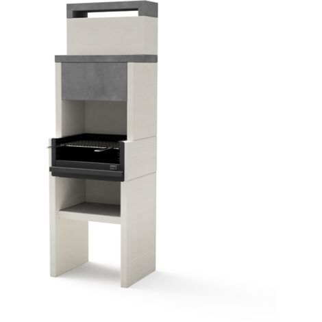 TUOZI - Barbacoa de Obra para Leña y Carbón Modelo VENIT flex hotte (Gris/Blanco - 59 x 47 x 185 cm) REF: 4411 - Uso en Exteriores
