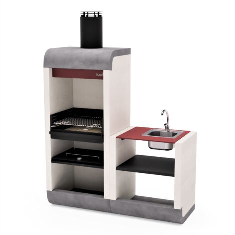 TUOZI - Barbacoa de Obra para Leña y Carbón Modelo SUD PLUS Módulo Soporte Fregadero y Grifo (Blanco, Gris, Rojo - 162 x 60 x 220 cm) REF: 4340/2 - Uso en Exteriores (1/5)