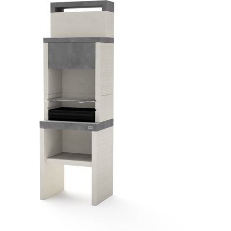 TUOZI - Barbacoa de Obra para Carbón Modelo PLAN 0 MAX (Gris/Blanco - 59 x 47 x 192 cm) REF: 8030 - Uso en Exteriores