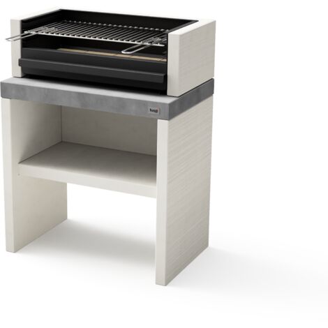 TUOZI - Barbacoa de Obra para Leña y Carbón Modelo PLAN 1 PLUS (Gris/Blanco - 78 x 47 x 102 cm) REF: 8025/2 - Uso en Exteriores