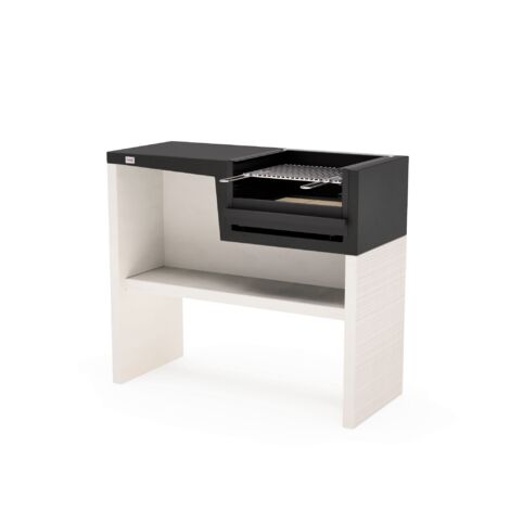 TUOZI - Barbacoa de Obra para Leña y Carbón Modelo PLANA PLEGADA CORTA (Blanco negro - 118 x 50 x 93 cm) REF: 8050 - Uso en Exteriores
