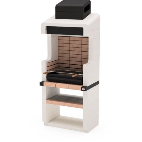 TUOZI - Barbacoa de Obra para Leña y Carbón Modelo DURANGO PLUS (Blanco, Arenisca, Negro - 84 x 58 x 210 cm) REF: 7200/1 - Uso en Exteriores