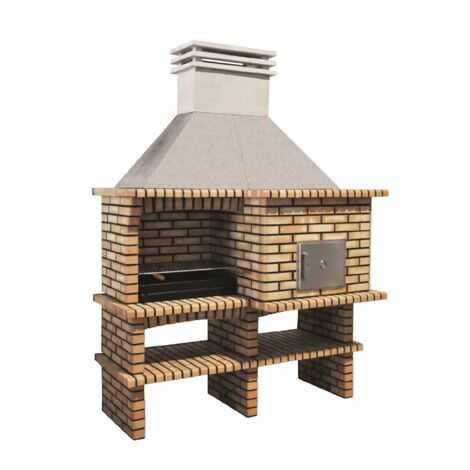 MOVELAR - Barbacoa Exterior de Obra para Leña y Carbón Modelo y horno Luxor Royal (Gris, Naranja - 195 x 95 x 245 cm)