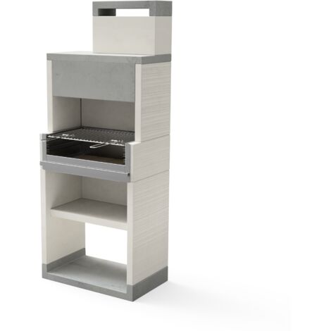 TUOZI - Barbacoa de Obra para Leña y Carbón Modelo VENIT FLEX PLUS HOTTE (INOX) [F] (Gris/Blanco - 78 x 47 x 197 cm) REF: T00535 - Uso en Exteriores