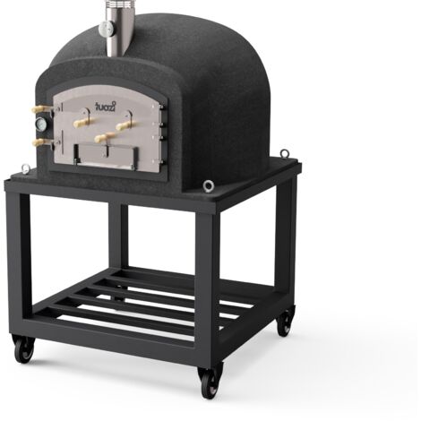 TUOZI - Horno de Leña Exterior de Obra KITAWAY (Negro - 100 x 100 x 170 cm) – Horno de leña exterior, ideal para terraza o patio, aislado térmicamente, 3 mantas cerámicas - REF: 4089