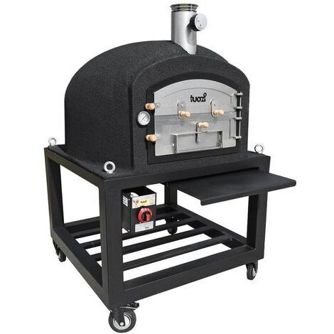 TUOZI - Horno de Leña Exterior de Obra KITAWAY (Negro - 120 x 120 x 170 cm) – Horno de obra para exteriores, cocción tradicional con leña, aislamiento térmico, 3 mantas cerámicas - REF: T00052 (1/5)