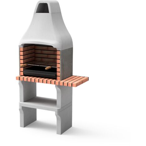 MOVELAR - Barbacoa de Obra Prefabricada de Leña y Carbón Modelo New Iberia Plus con Mini Soporte Lateral (Gris, Naranja - 95 x 47 x 190 cm) REF: M00048 - Cocina de Exterior para Jardín o Patio (1/3)