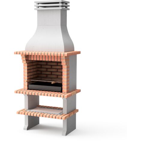 MOVELAR - Barbacoa de Obra Prefabricada de Leña y Carbón Modelo Madeira Plus (Gris, Naranja - 110 x 70 x 250 cm) REF: 3719 - Cocina de Exterior con Teja Tradicional y Parrilla Grande