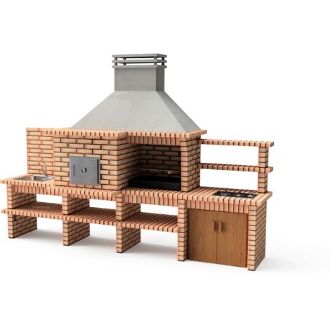 MOVELAR - Barbacoa de Obra Prefabricada de Leña y Carbón Modelo Luxor Royal Gourmet (Gris, Naranja - 382 x 94 x 268 cm) REF: 3512/2 - Cocina de Exterior con Placa de Gas, Fregadero y Parrilla