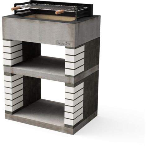 MOVELAR - Barbacoa de Obra Prefabricada de Leña y Carbón Modelo Lima (Gris, Beige - 74 x 53 x 110 cm) REF: M00452 - Cocina de Exterior Compacta para Jardín, Terraza o Patio (1/4)