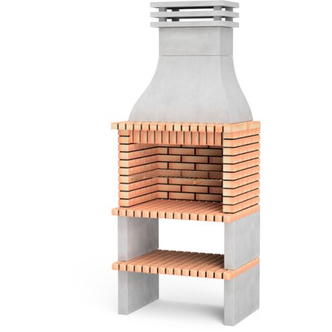 MOVELAR - Barbacoa de Obra Prefabricada de Leña y Carbón Modelo Albufeira (Gris, Naranja - 95 x 70 x 245 cm) REF: 3580 - Cocina de Exterior para Jardín y Terraza