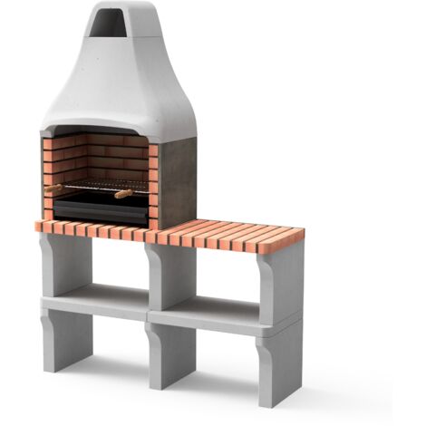 MOVELAR - Barbacoa de Obra Prefabricada de Leña y Carbón Modelo New Iberia Plus XL con Mini Soporte Lateral (Gris, Naranja - 128 x 47 x 190 cm) REF: M00049 - Cocina de Exterior para Jardín o Patio