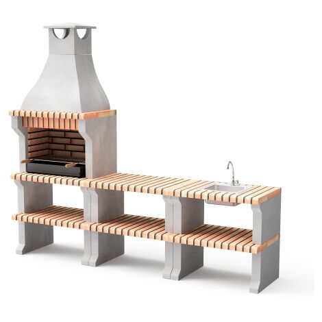MOVELAR - Barbacoa de Obra Prefabricada de Leña y Carbón Modelo Pack 1 ALCOA (Gris, Naranja - 260 x 58 x 225 cm) REF: M00346 - Cocina de Exterior para Jardín o Patio