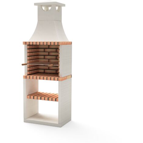 MOVELAR - Barbacoa de Obra Prefabricada de Leña y Carbón Modelo Nola Plus (Blanco, Naranja - 70 x 47 x 221 cm) REF: M00138 - Cocina de Exterior para Jardín o Patio