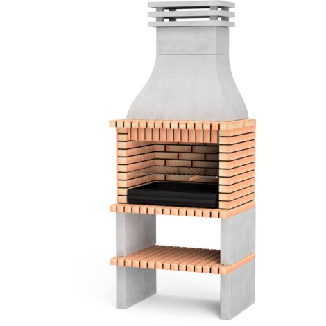 MOVELAR - Barbacoa de Obra Prefabricada de Leña y Carbón Modelo Albufeira (Gris, Naranja - 95 x 70 x 245 cm) REF: 3580/1 - Cocina de Exterior para Jardín y Terraza