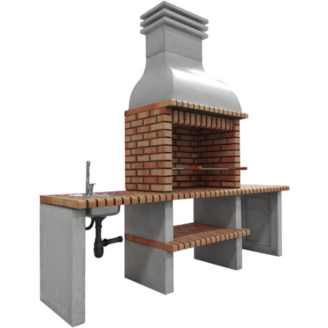 MOVELAR - Barbacoa de Obra Prefabricada de Leña y Carbón Modelo Altea (Gris, Naranja - 268 x 70 x 255 cm) REF: M00042 - Cocina de Exterior con Lavabo para Jardín y Terraza