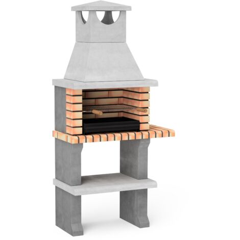 MOVELAR - Barbacoa de Obra Prefabricada de Leña y Carbón Modelo Luna Plus XL (Gris, Naranja - 95 x 47 x 190 cm) REF: 3541/1 - Cocina de Exterior Compacta para Jardín, Terraza o Patio