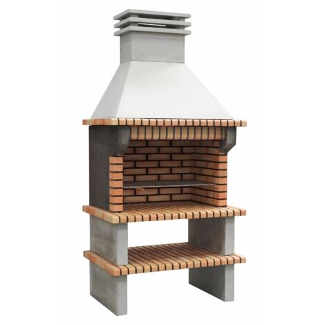 MOVELAR - Barbacoa de Obra Prefabricada de Leña y Carbón Modelo Paella (Gris, Naranja - 120 x 80 x 255 cm) REF: 3490 - Cocina de Exterior para Jardín o Patio