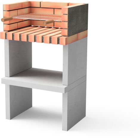 MOVELAR - Barbacoa de Obra Prefabricada de Leña y Carbón Modelo Niza/Zon Short Plus (Gris, Naranja - 62 x 46 x 107 cm) REF: M00045 - Cocina de Exterior Compacta para Jardín o Patio