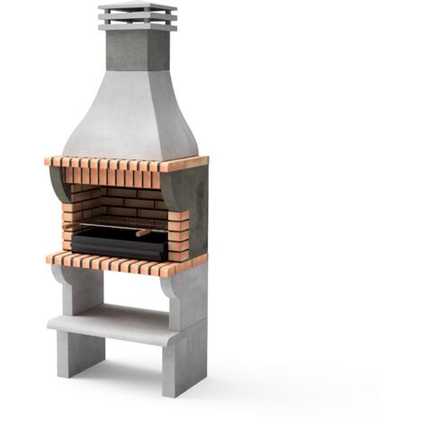 MOVELAR - Barbacoa de Obra Prefabricada de Leña y Carbón Modelo Maipu XL (Gris, Naranja - 86,5 x 58 x 245 cm) REF: 3531/3 - Cocina de Exterior con Parrilla Mellada para Jardín o Terraza