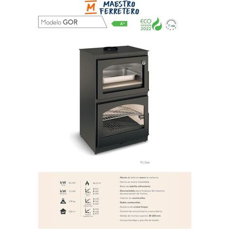 TJ - Estufa con horno de leña Modelo GOR de 7,2 kW