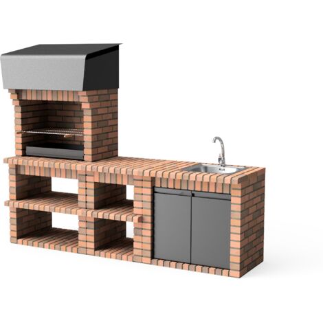 MOVELAR - Barbacoa de Obra Prefabricada para Leña y Carbón Modelo PACK 1 VOLTERRA – COCINA EXTERIOR (Gris / Terracota - 250,5 x 70 x 213 cm) REF: M00899 - Uso en Exteriores