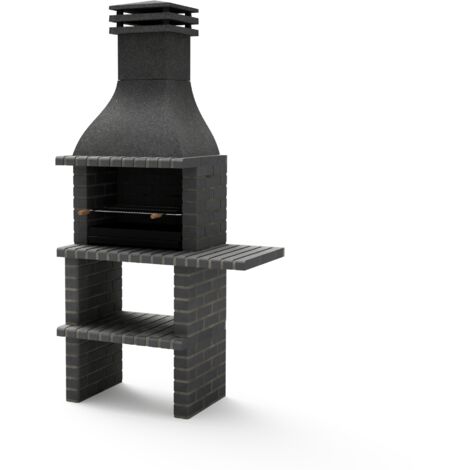 MOVELAR - Barbacoa de Obra Prefabricada para Leña y Carbón Modelo BBQ TAOS PLUS con 1 con Soporte Lateral Corto (Gris oscuro - 110 x 58 x 214 cm) REF: M01020 - Uso en Exteriores