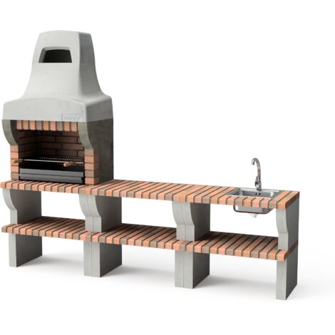 MOVELAR - Barbacoa de Obra Prefabricada para Leña y Carbón Modelo PACK 1 PALERMO (Gris / Terracota - 259 x 58 x 220 cm) REF: M00900 - Uso en Exteriores