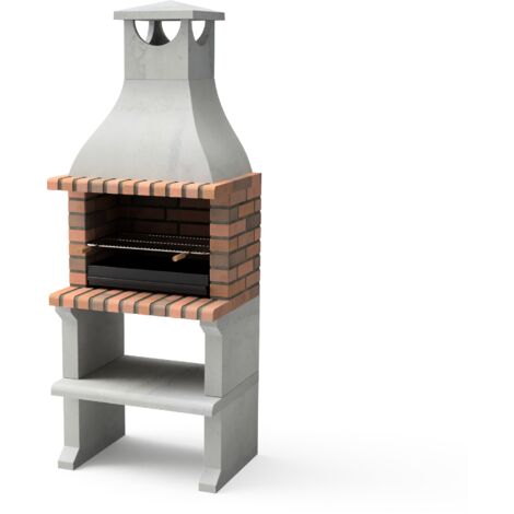 MOVELAR - Barbacoa de Obra Prefabricada para Leña y Carbón Modelo RAGUSA (Gris / Terracota - 76 x 58 x 207 cm) REF: M00893 - Uso en Exteriores