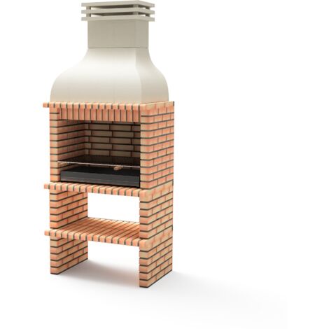 MOVELAR - Barbacoa de Obra Prefabricada para Leña y Carbón Modelo BBQ BENHADDOU PLUS con Parrilla (Naranja/Beige - 100 x 70 x 262 cm) REF: M01029 - Uso en Exteriores (1/3)