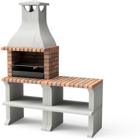 MOVELAR - Barbacoa de Obra Prefabricada para Leña y Carbón Modelo PACK 1 RAGUSA (Gris / Terracota - 152 x 58 x 207 cm) REF: M00902 - Uso en Exteriores