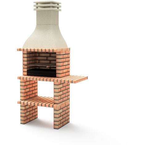 MOVELAR - Barbacoa de Obra Prefabricada para Leña y Carbón Modelo BBQ TAOS PLUS con 1 con Soporte Lateral Corto (Naranja/Beige - 110 x 58 x 214 cm) REF: M01019 - Uso en Exteriores