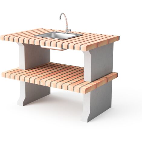 MOVELAR - Fregadero y grifo con pata de apoyo lateral Madeira Plus para Barbacoa de Obra Prefabricada (Gris, naranja - 110 x 70 x 70 cm) - Uso en Exteriores