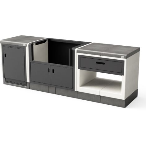 TUOZI - Pack 1 KITAWAY [F] - Cocina de exterior para Barbacoa de Obra Prefabricada (Blanco/gris - 243 x 63 x 63 cm) - Uso en Exteriores