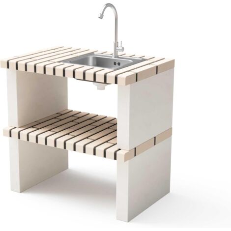 MOVELAR - Caballete lateral Nazca con lavabo y grifo para Barbacoa de Obra Prefabricada (Beige - 86,5 x 58 x 58 cm) - Uso en Exteriores (1/2)