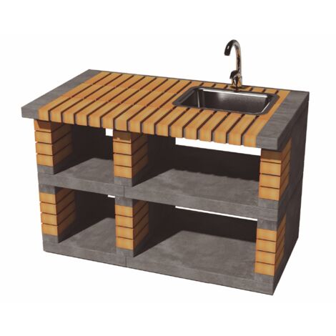 MOVELAR - Módulo de caballete lateral Pan America con lavabo y grifo para Barbacoa de Obra Prefabricada (Gris, naranja - 120 x 70 x 70 cm) - Uso en Exteriores
