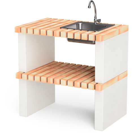 MOVELAR - Caballete lateral Nazca con lavabo y grifo para Barbacoa de Obra Prefabricada (Blanco, naranja - 86,5 x 58 x 58 cm) - Uso en Exteriores