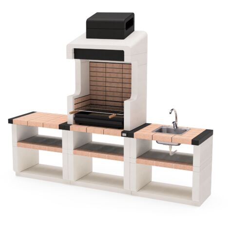 TUOZI - Barbacoa de Obra Prefabricada con Fregadero y grifo modulares DURANGO PLUS (Blanco, arenisca, negro - 210 x 58 x 58 cm) - Uso en Exteriores
