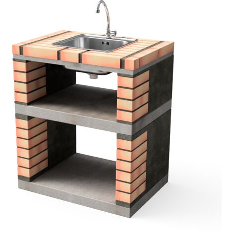 MOVELAR - Módulo Lima lavabo y grifería para Barbacoa de Obra Prefabricada (Gris, naranja - 74 x 53 x 53 cm) - Uso en Exteriores (1/3)