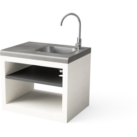 TUOZI - Módulo Stand KITAWAY con LAVABO Y GRIFO INOX para Barbacoa de Obra Prefabricada (Blanco, Gris - 84 x 63 x 63 cm) - Uso en Exteriores