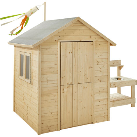 SOULET - Casita de Madera para Niños con Cocina Jasmine 160x120x120 cm - Casita Infantil de Exterior con Cocinita Integrada - Cabaña de Madera para Jardín - Fácil Montaje - Diseño Clásico y Seguro (1/3)