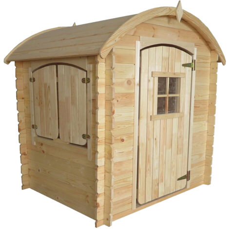 SOULET - Casita Infantil de Madera Patty para Niños Cabaña de Jardín 2 Niños Casa de Juegos Exterior con Puerta y Ventana Fácil Montaje y Madera Natural