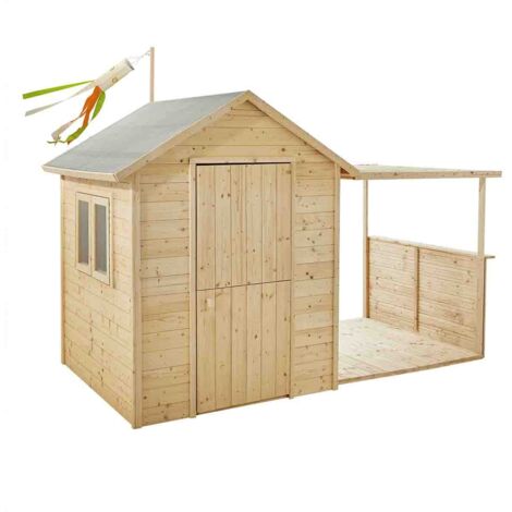 SOULET - Casita de Madera Infantil con Porche Eugénie 160x120x120 cm - Casita de Juegos para Niños - Cabaña de Madera para Jardín - Porche Cubierto - Fácil Montaje y Diseño Seguro
