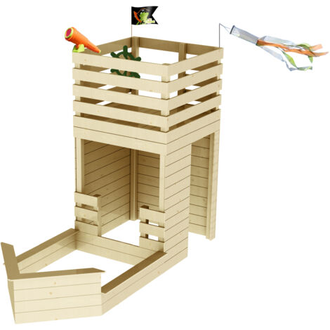 SOULET - Casita Infantil de Madera en Forma de Barco Pirata con Arenero Torre de Escalada y Accesorios Para Niños de 3 a 12 Años